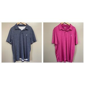 Izod Golf set of 2 men’s XL shirts polo stretch pink blue golf Athleisure resort